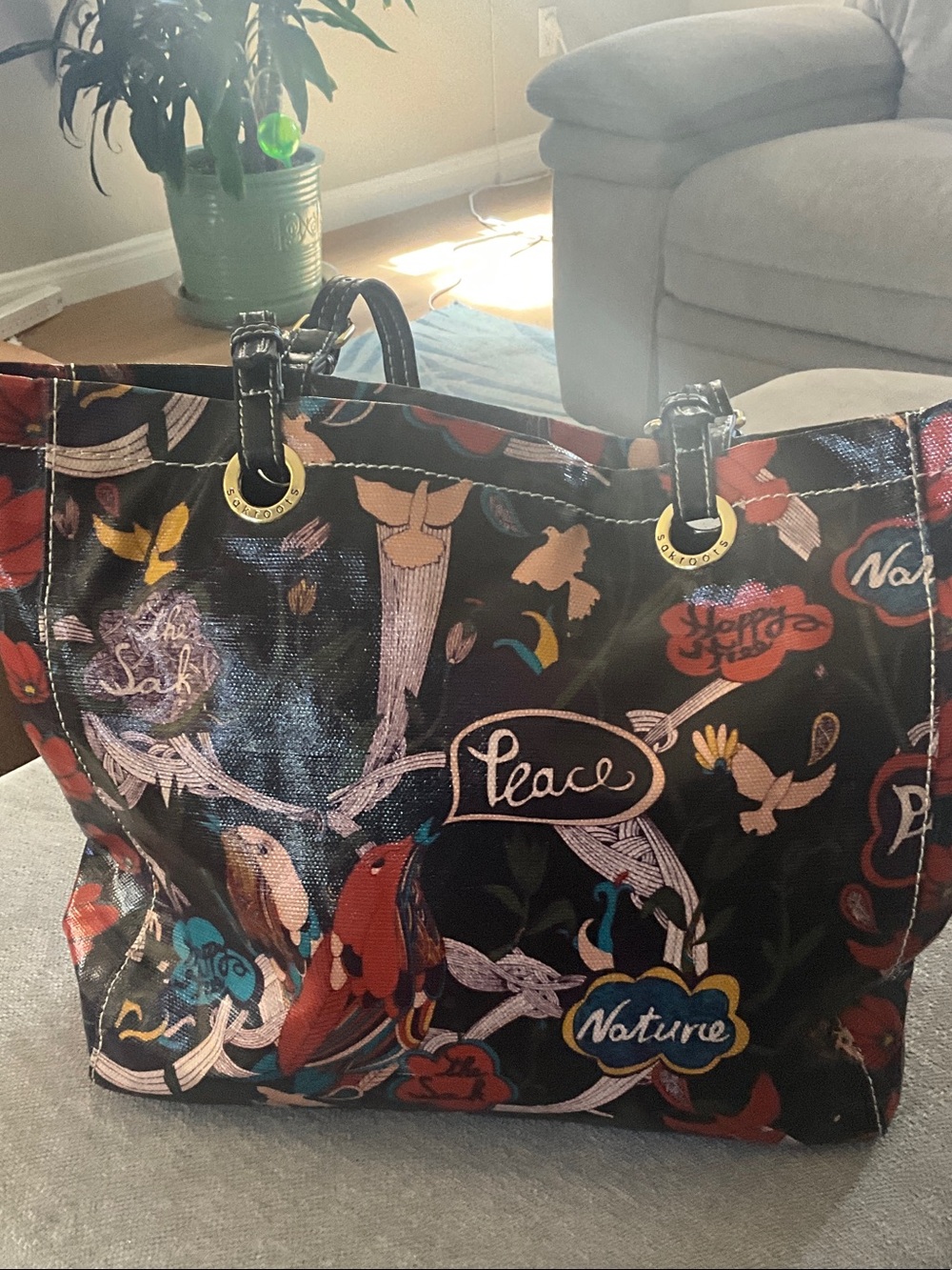 Sakroots Black Multicolor Peace & Nature Graphic Tote